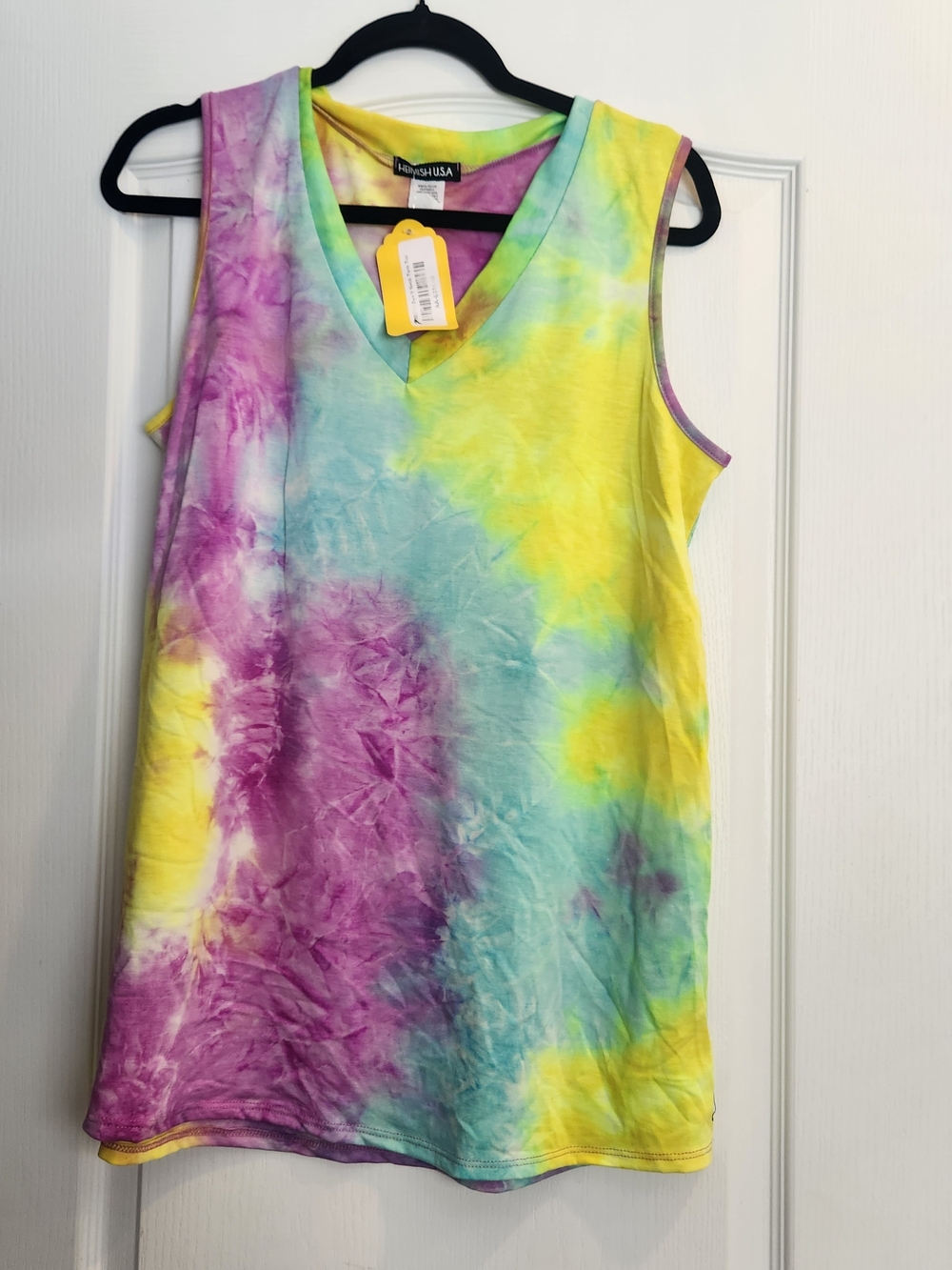 HEIMISH USA V-Neck Tie-Dye Tank Top - Purple, Yellow, Aqua M BNWT